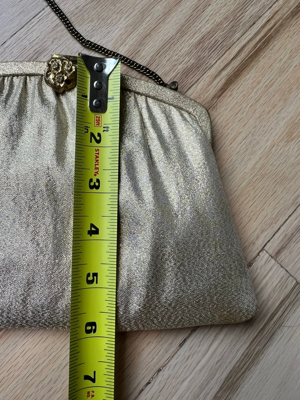 Vintage 1960s Harry Levine HL USA Gold Lame Evening Bag Rhinestone Clasp Purse